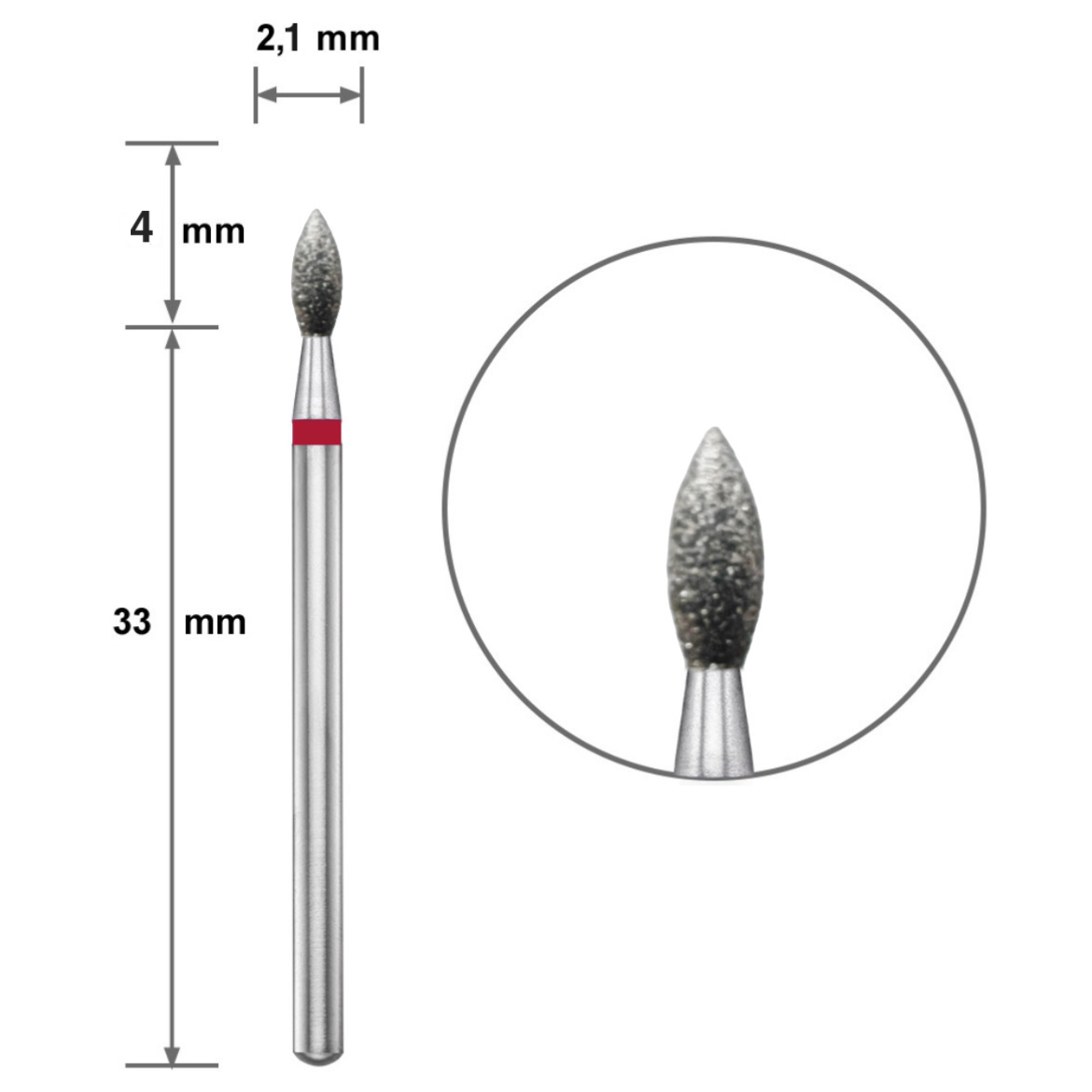 Ponteira Diamantada DUOTTI - Lágrima/Gota - Vermelha - Diâmetro 2,1mm
